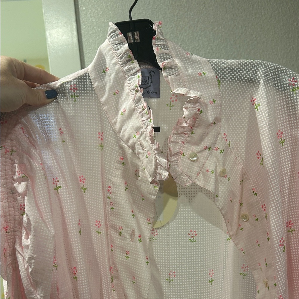 Pink Floral Ruffle Button-Up Shirt - - Picture 2 of 4
